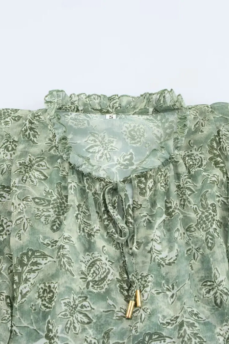 High Neck Ruffled Floral Blouse