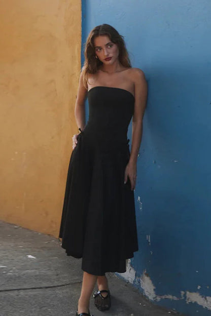 Autumn New Chic Bowknot Strapless Slim Fit Party Dress