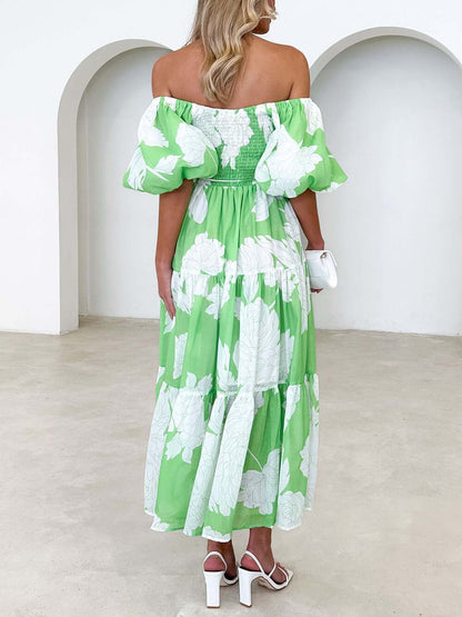 Unique Floral Print Patchwork Graceful Up Pleated Maxi Dress