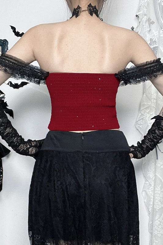 Red Shimmer Off Shoulder Bustier Corset