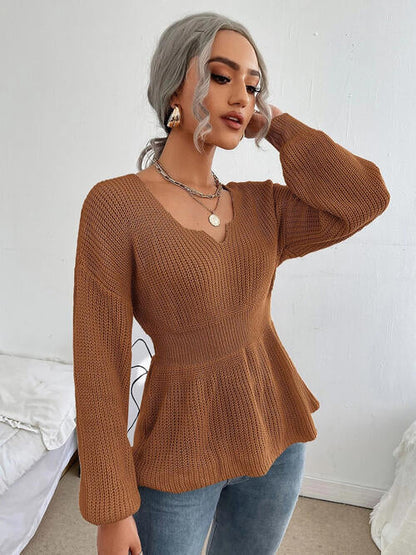 Shoulder Arm Knit Notched Dropped Top with Long Detail