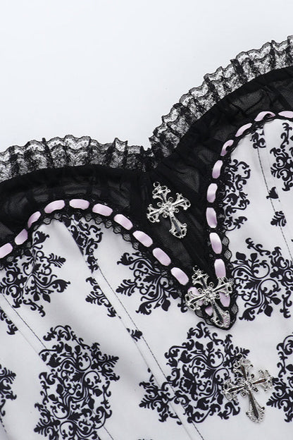 Vintage Print Gothic Bustier Corset