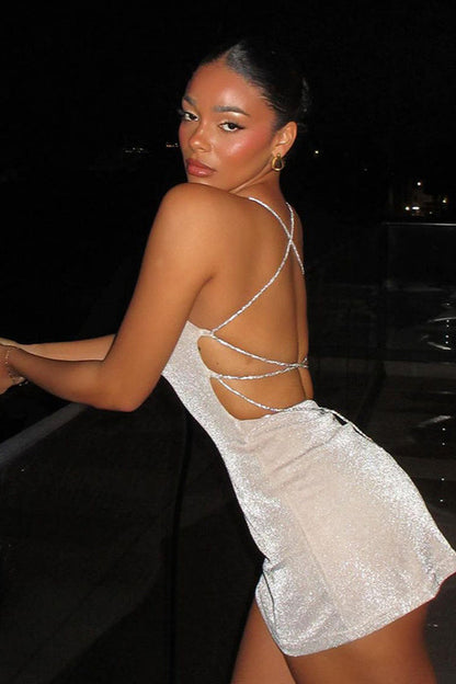 Sparkling Backless Strap Mini Party Dress