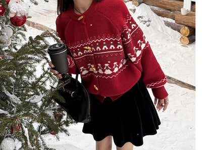 Sweet Christmas Horn Button Cardigan