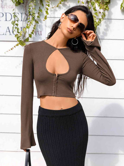 Cutout Top Crop Zip with Up One Sleeve