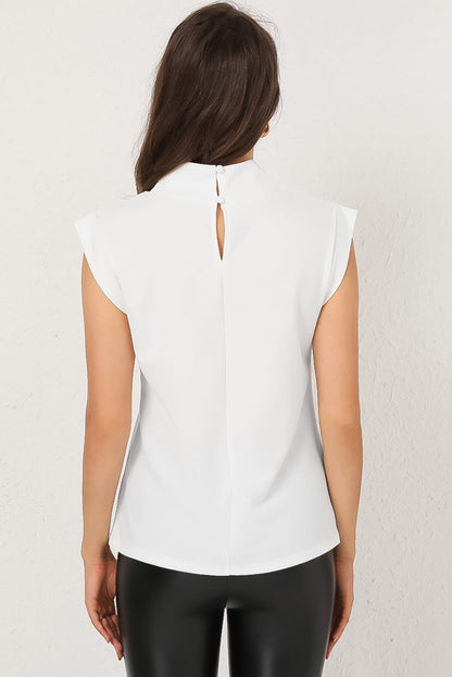 White Mock Sleeveless Solid Neck Top