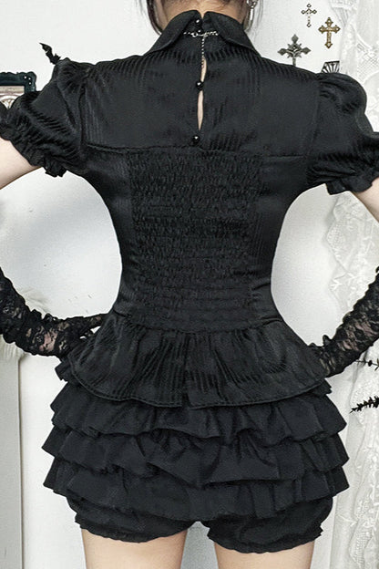 Cross Cutout Puff Sleeve Blouse