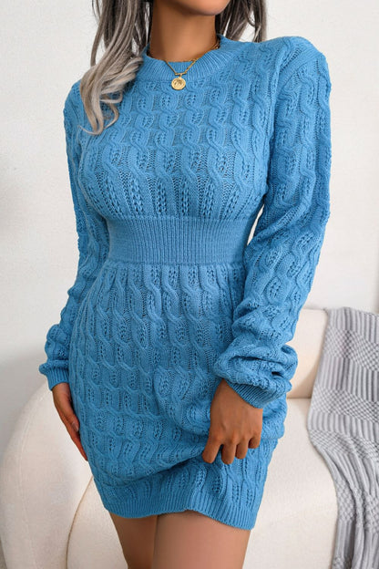 Cable-Knit Long Sleeve Mini Sweater Dress