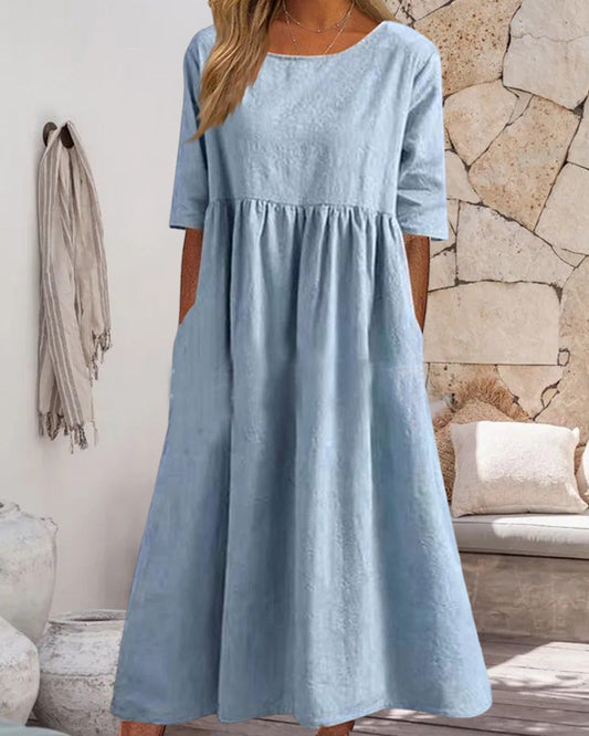 Solid color cotton linen dress