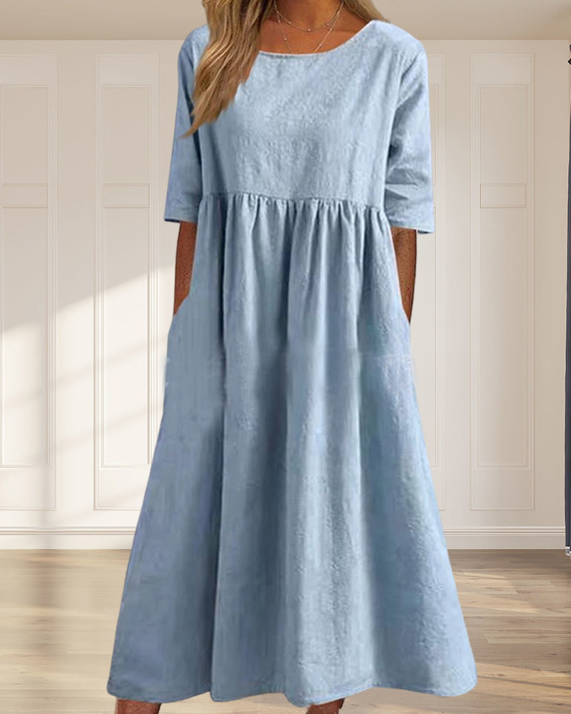 Solid color cotton linen dress