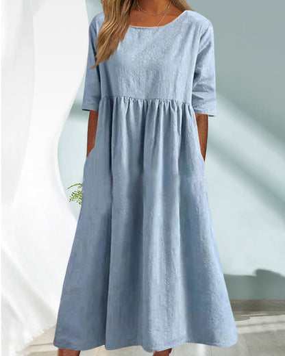 Solid color cotton linen dress