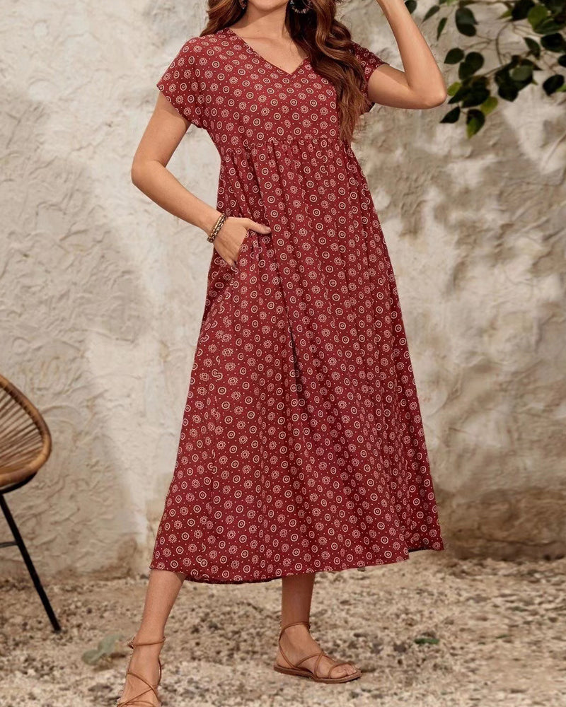 V-neck short sleeve maxi dress