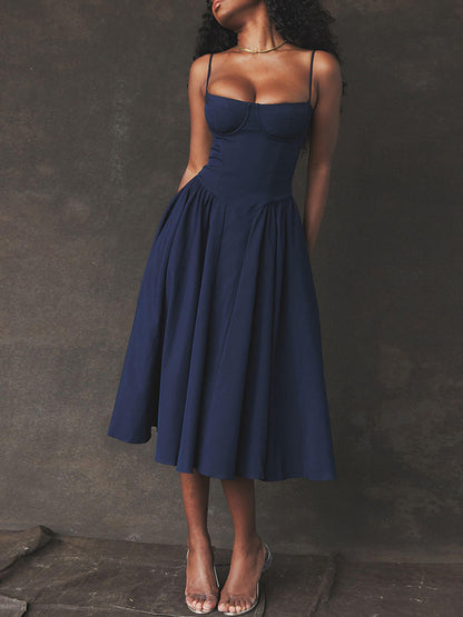 V-Neck Strapless Stylish Midi Dress