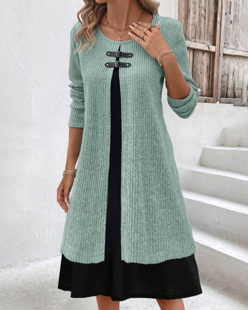 Ribbed Patchwork Long Sleeve Dress