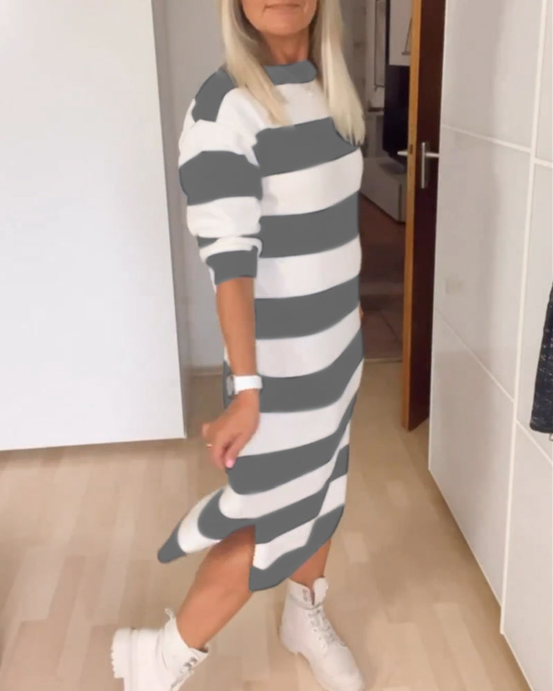 Striped Dress with Round Neck