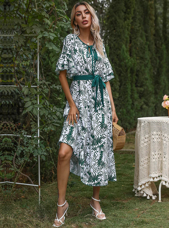 Bohemia Gown with Foliage Chiffon Print