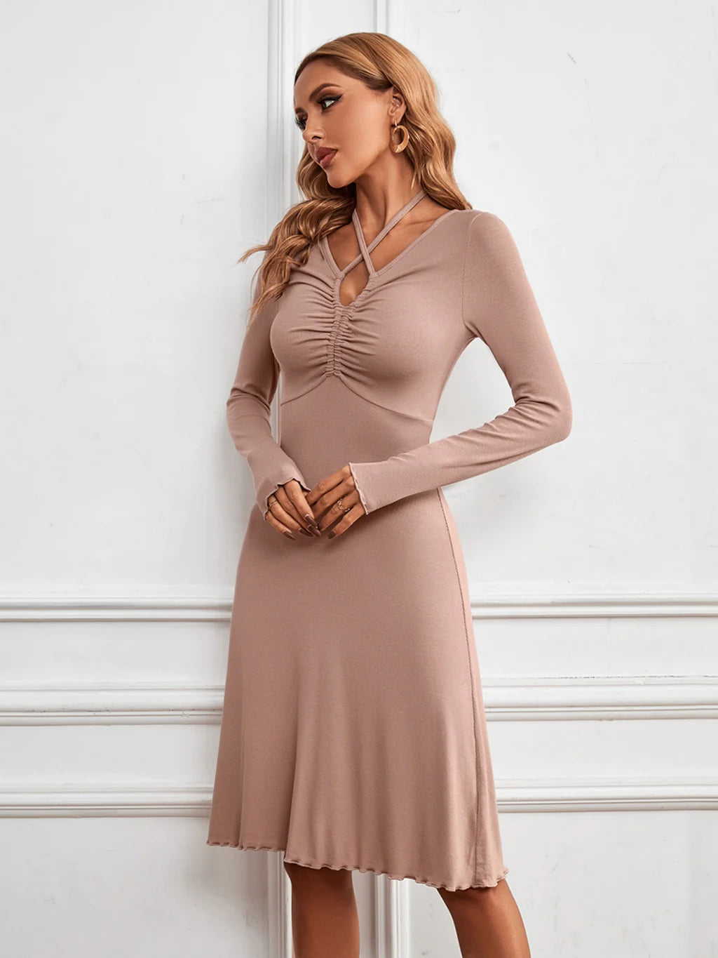 V-NECK DRESS - LONG SLEEVE