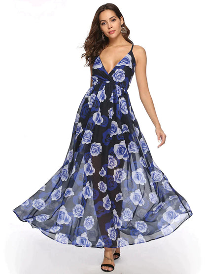 Backless Chiffon Printed Swing Dress