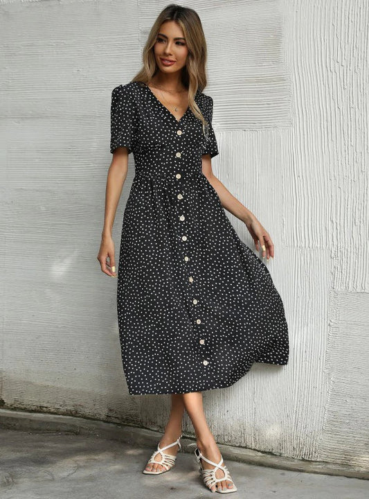 V-Neck Button Dress