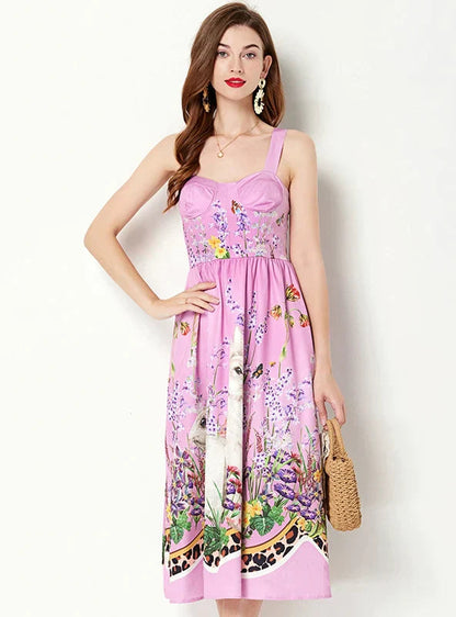 Violet Sleeveless Dress with Print