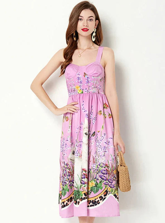 Violet Sleeveless Dress with Print