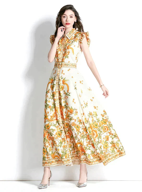 Retro Palace Lotus Leaf Sleeve Dress