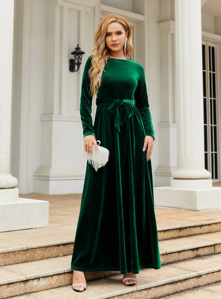 VELVET LONG SLEEVE DRESS - SOLID COLOR