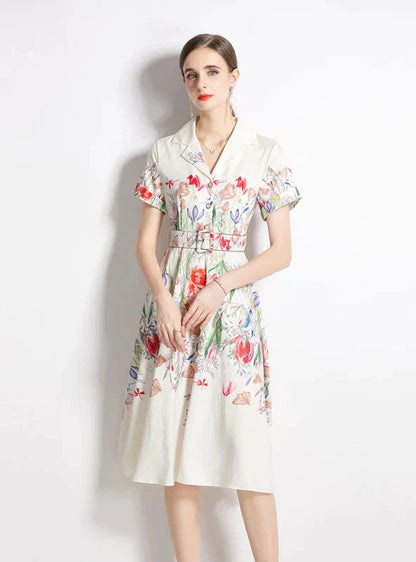 Retro Slim Hepburn Dress - Short Sleeve