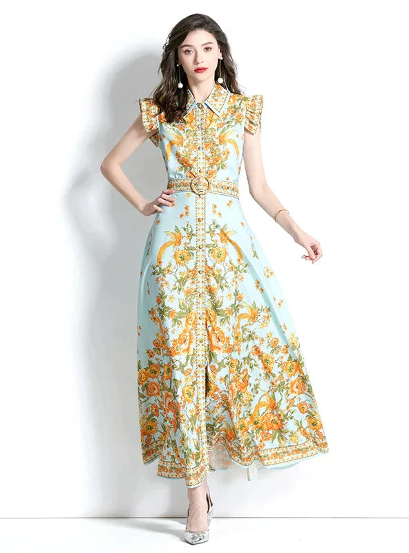 Retro Palace Lotus Leaf Sleeve Dress