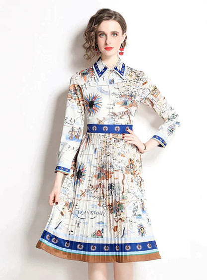 Slim Long Sleeve Shirt Dress with Print