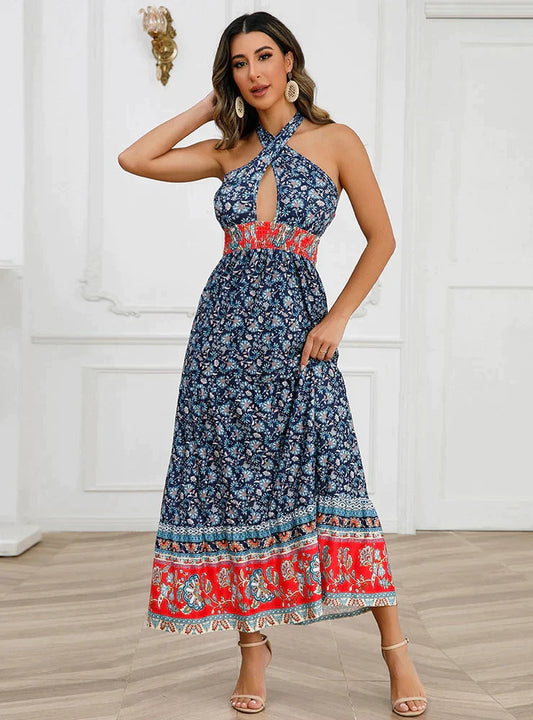 Bohemian Floral Halter Dress