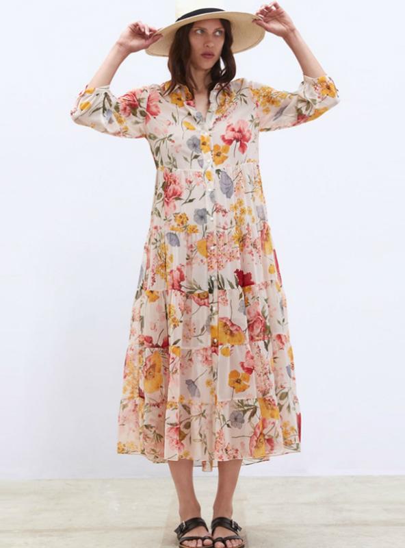 Vintage Floral Print Casual Loose Long Dress for Women