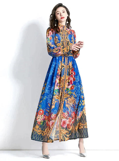 Vintage Print Dress with Long Sleeves