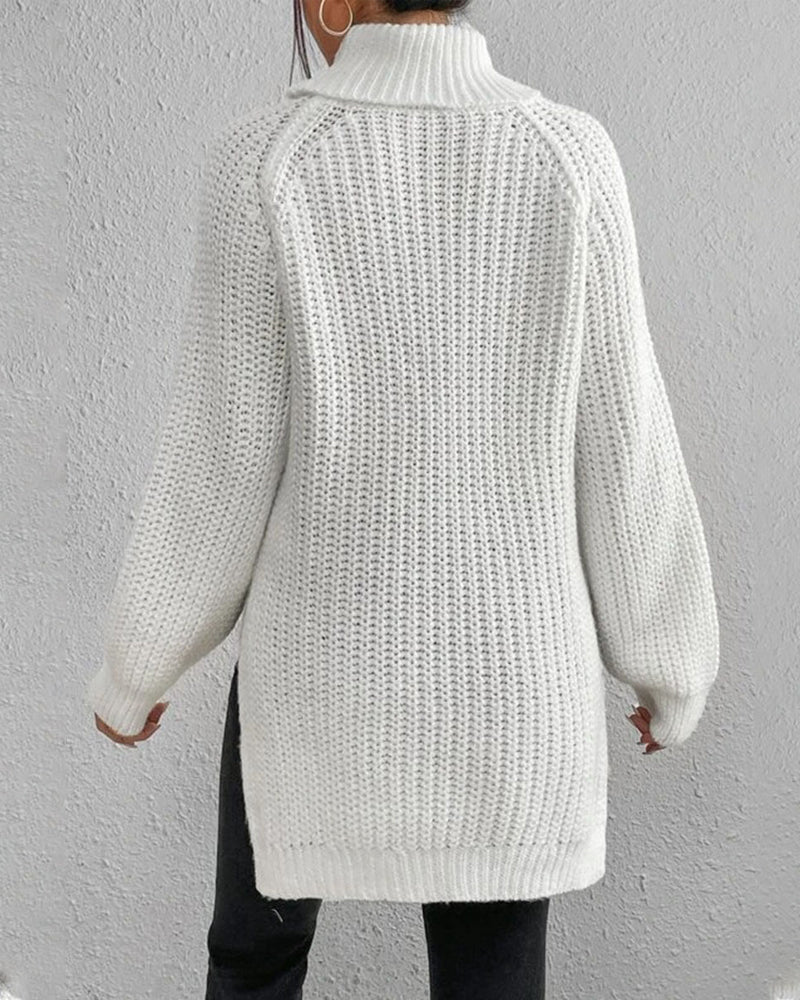 sleeves with raglan sweater and Turtleneck slit