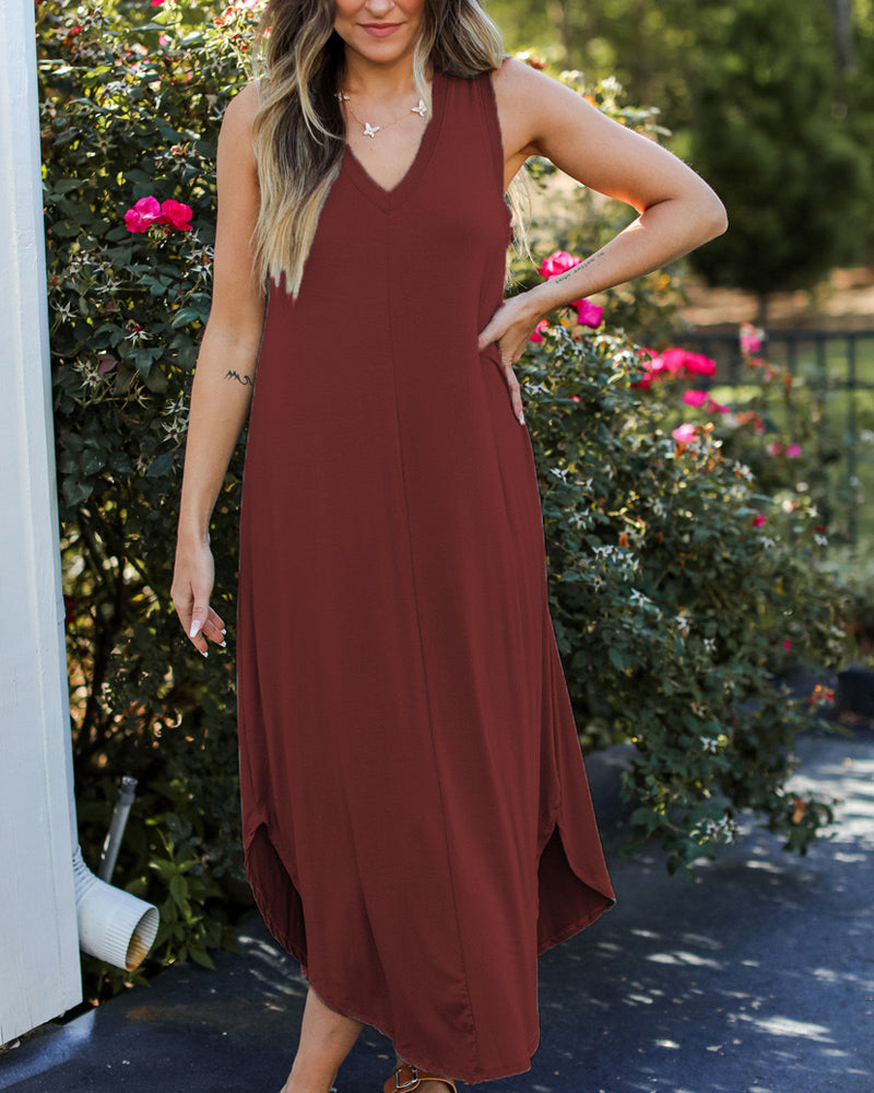 Solid Color Midi Dress