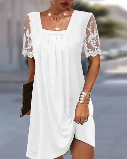 Lace Sleeve Dress in Solid Color