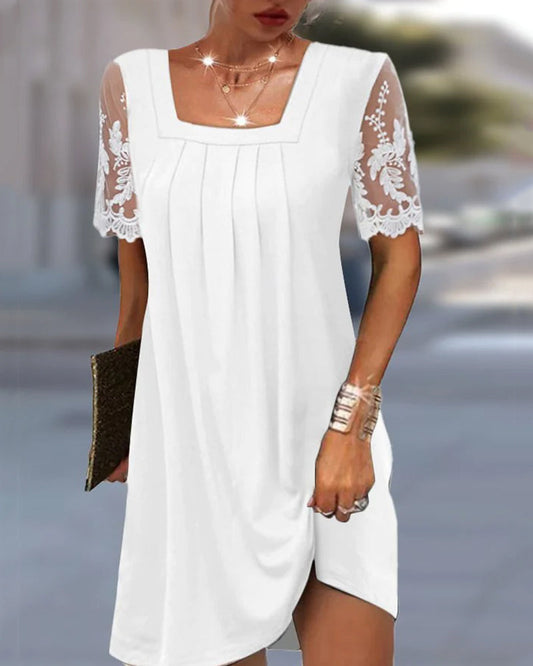 Lace Sleeve Dress in Solid Color