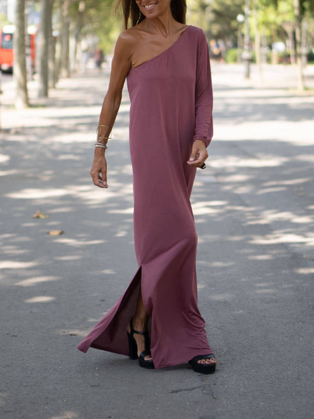 Side One Shoulder Charming Statement Maxi Dress