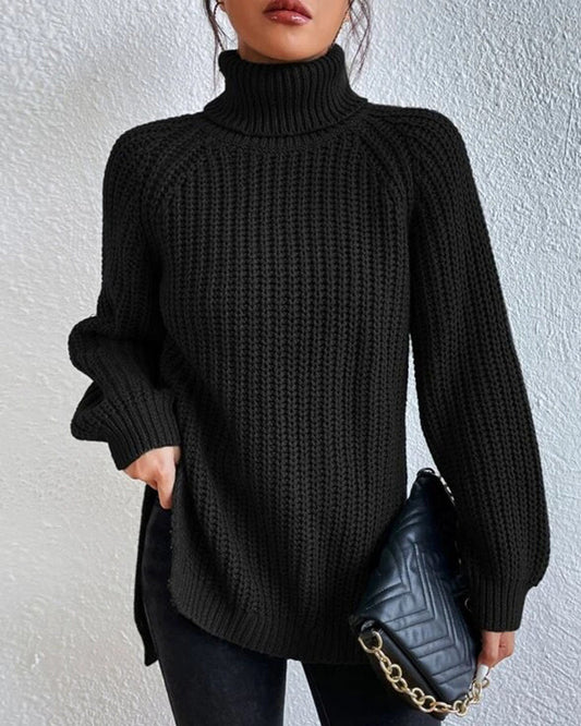 sleeves with raglan sweater and Turtleneck slit