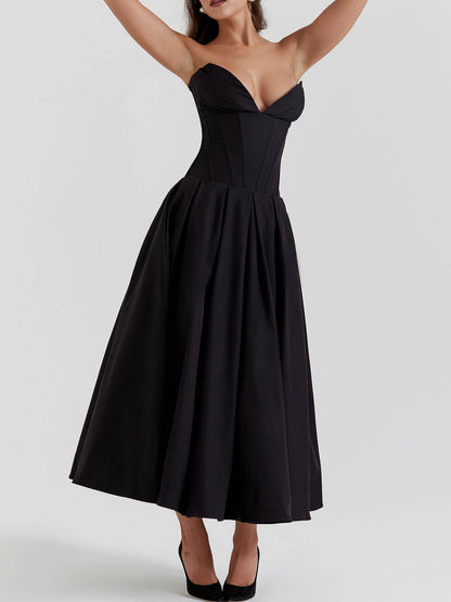 Black Strapless Stylish Midi Dress