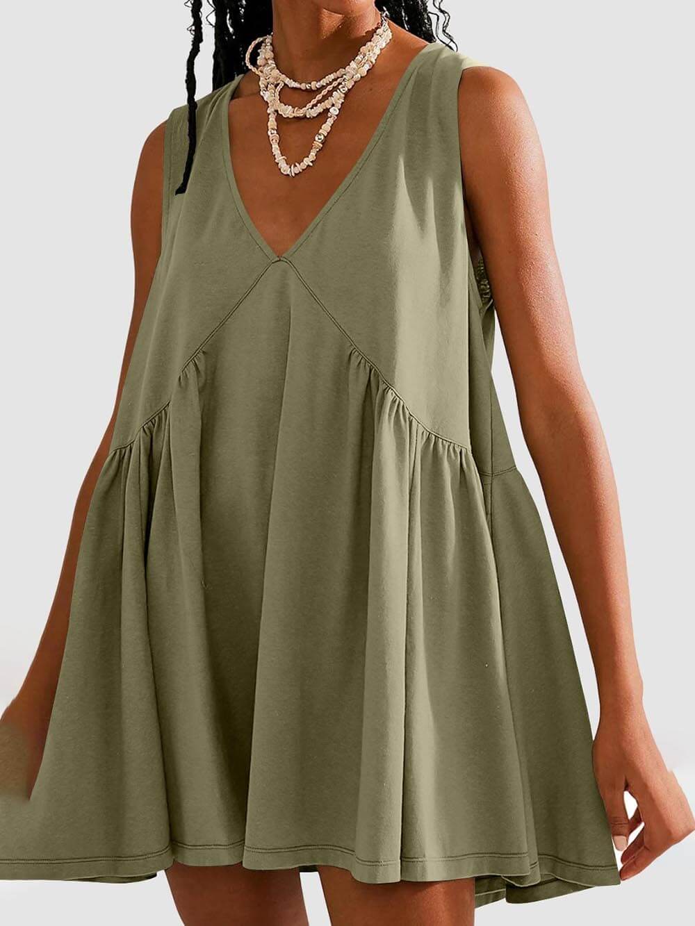 Deep V Wide Charming Strap Mini Tank Dress