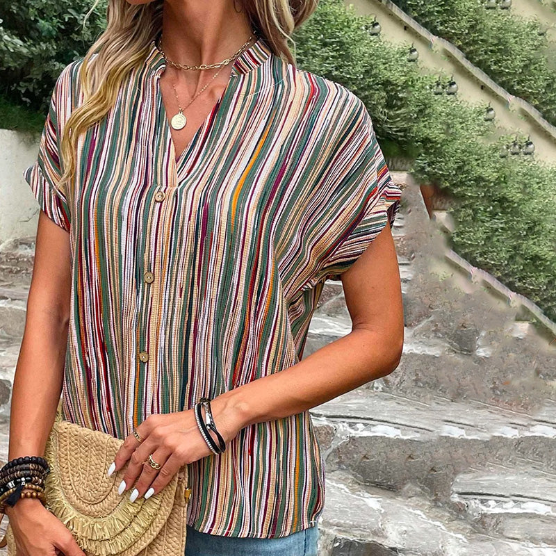 Vintage Striped Casual Blouse