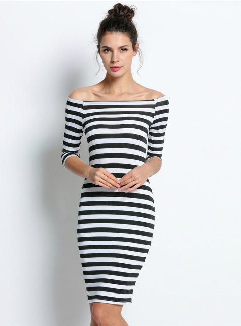 Short Sleeve Striped Sheath Dress