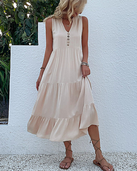 Sleeveless Casual Dress in Solid Color