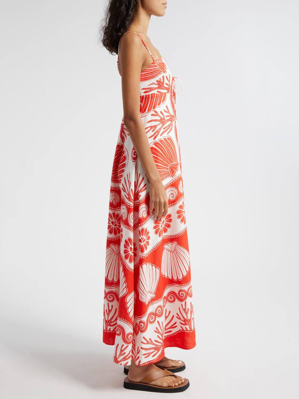 Shell Unique Print Front Graceful Lace-Up Loose Maxi Dress