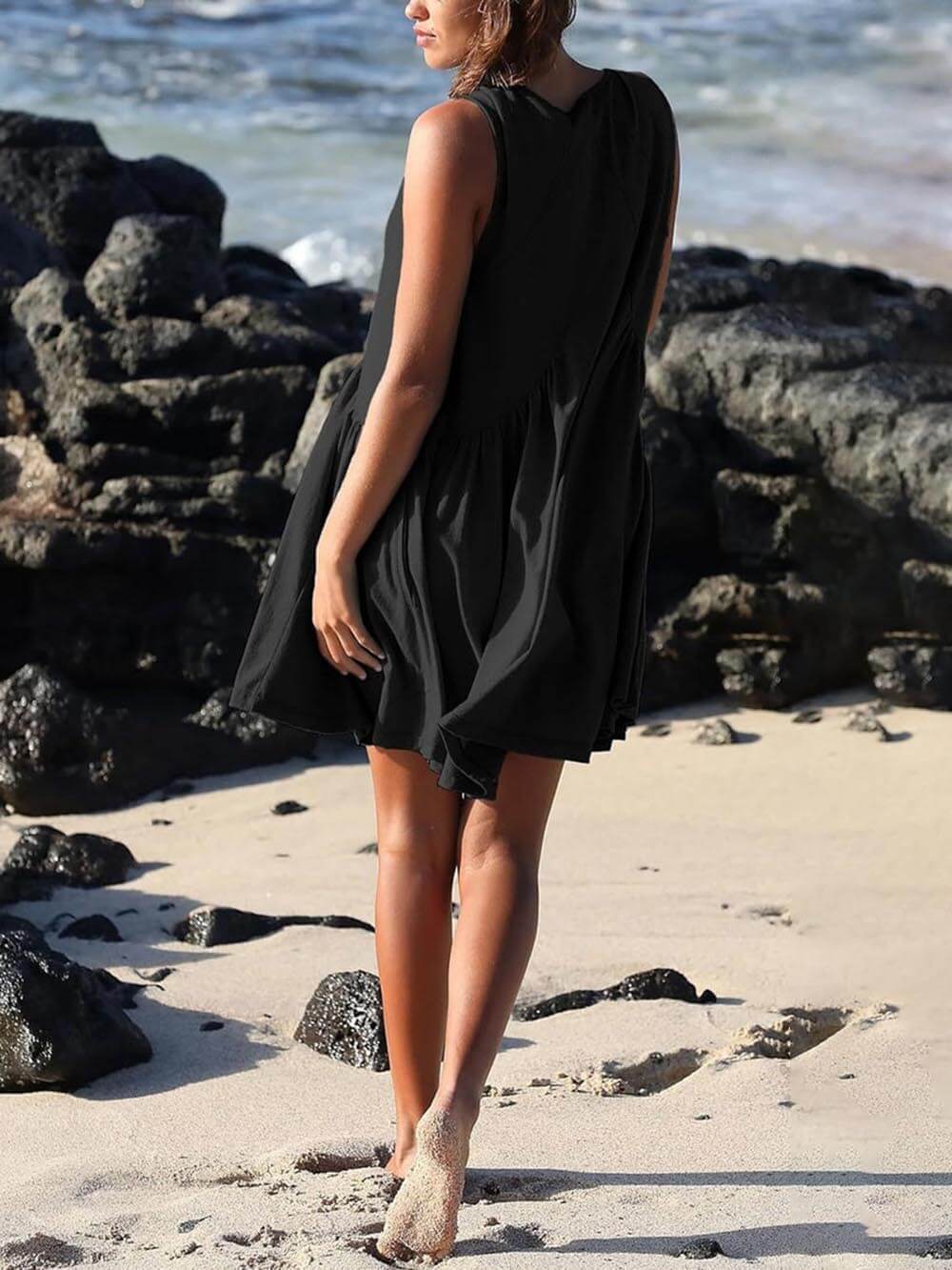 Deep V Wide Charming Strap Mini Tank Dress