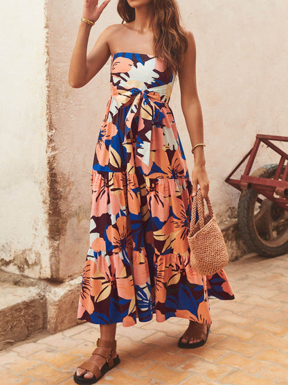 Strapless Printed Stylish Maxi Dress