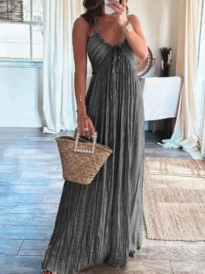 Backless U-Neck Stylish Suspender Maxi Dress