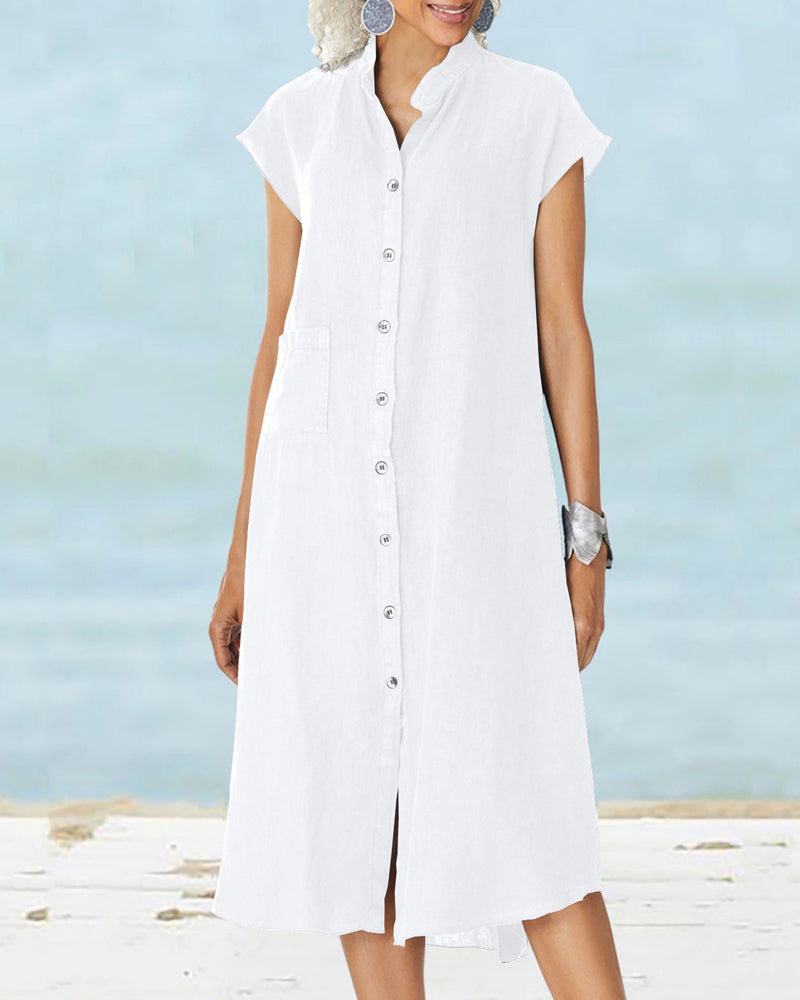 Stand collar dress with single breasted pocket