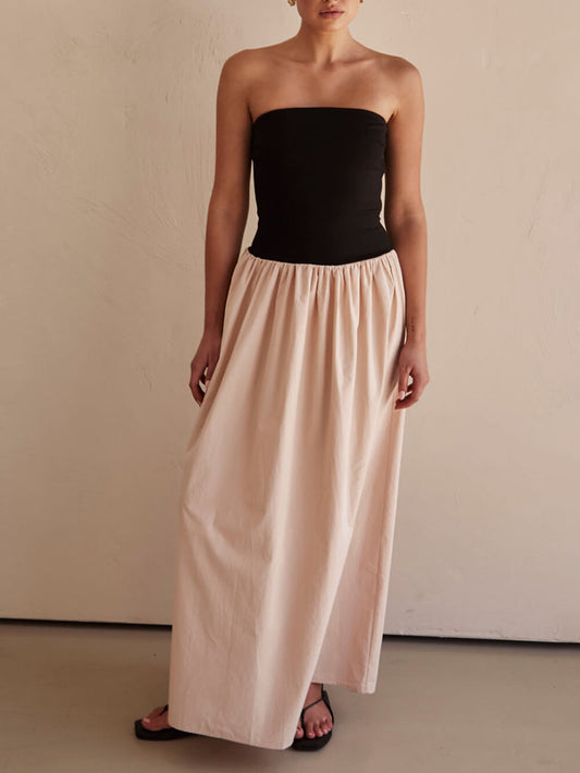 Cosybreezee - Black Strapless Sand Paneled Maxi Dress